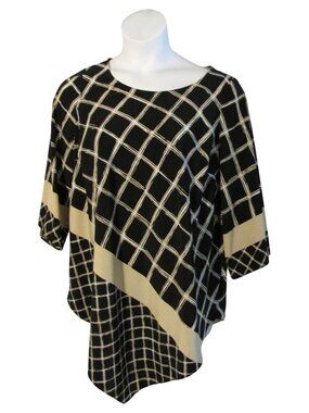 Alfani 1X Black White Beige Patterned Shirt Top